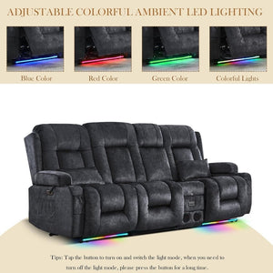 TUNYI Power Loveseat Recliner Sofa with Massage & Heat Home Theater Seating with Console Electric Recliner RV Sofa with USB/Outlet/Storage/Side Pocket/LED Light/Speaker (Brown, Loveseat) - Wigtrends