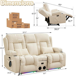 TUNYI Power Loveseat Recliner Sofa with Massage & Heat Home Theater Seating with Console Electric Recliner RV Sofa with USB/Outlet/Storage/Side Pocket/LED Light/Speaker (Brown, Loveseat) - Wigtrends