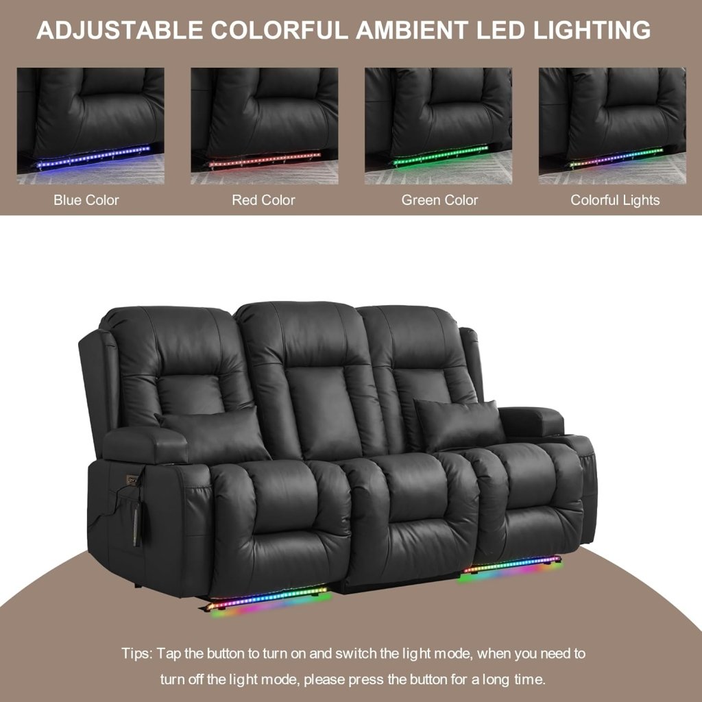 TUNYI Power Loveseat Recliner Sofa with Massage & Heat Home Theater Seating with Console Electric Recliner RV Sofa with USB/Outlet/Storage/Side Pocket/LED Light/Speaker (Brown, Loveseat) - Wigtrends