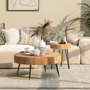 Two - Piece Modern Farmhouse Living Room Coffee Table Set, Round Nesting Tables - Wigtrends