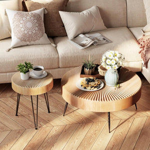 Two - Piece Modern Farmhouse Living Room Coffee Table Set, Round Nesting Tables - Wigtrends