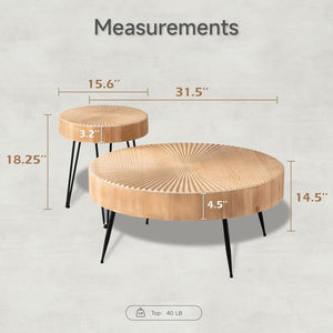 Two - Piece Modern Farmhouse Living Room Coffee Table Set, Round Nesting Tables - Wigtrends