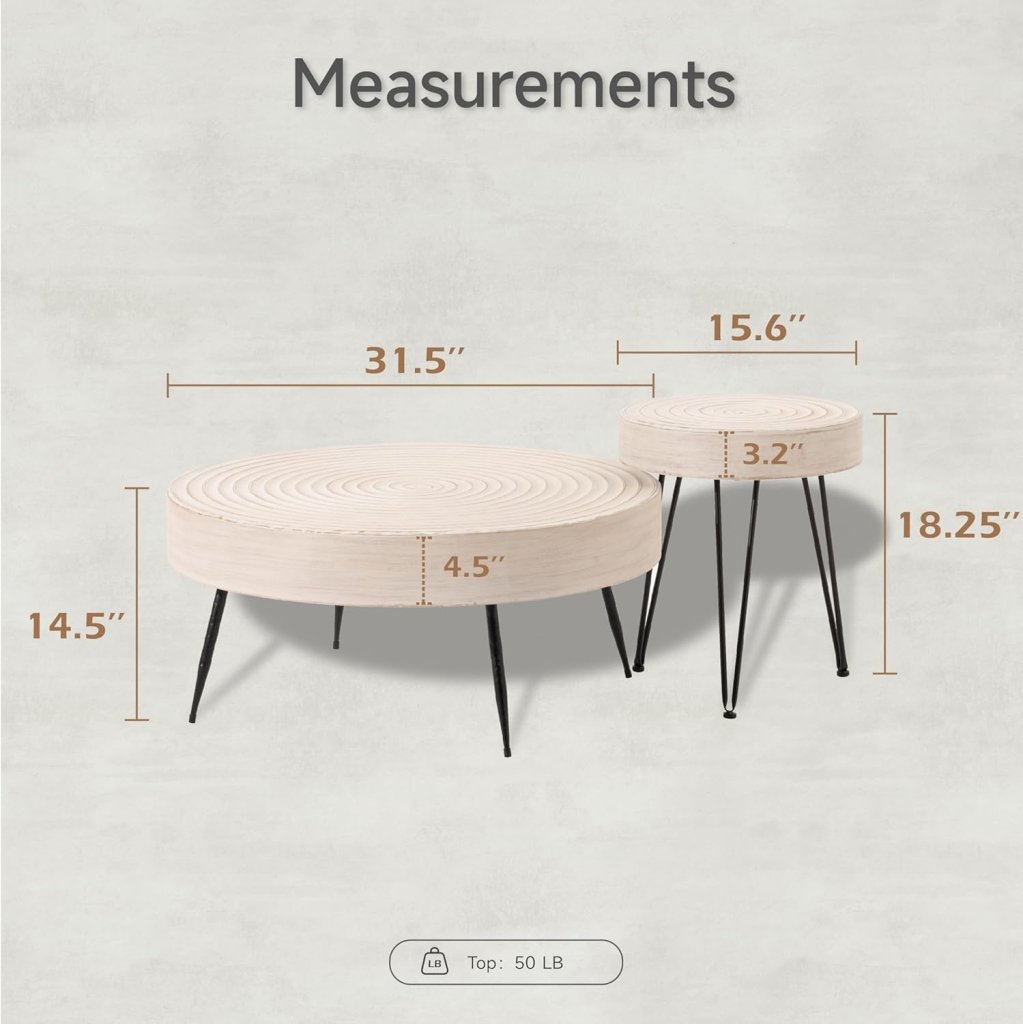 Two - Piece Modern Farmhouse Living Room Coffee Table Set, Round Nesting Tables - Wigtrends