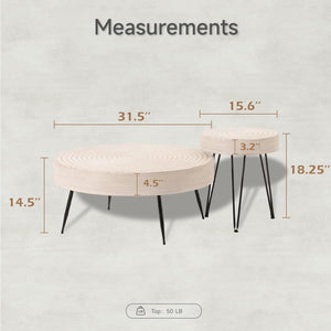 Two - Piece Modern Farmhouse Living Room Coffee Table Set, Round Nesting Tables - Wigtrends