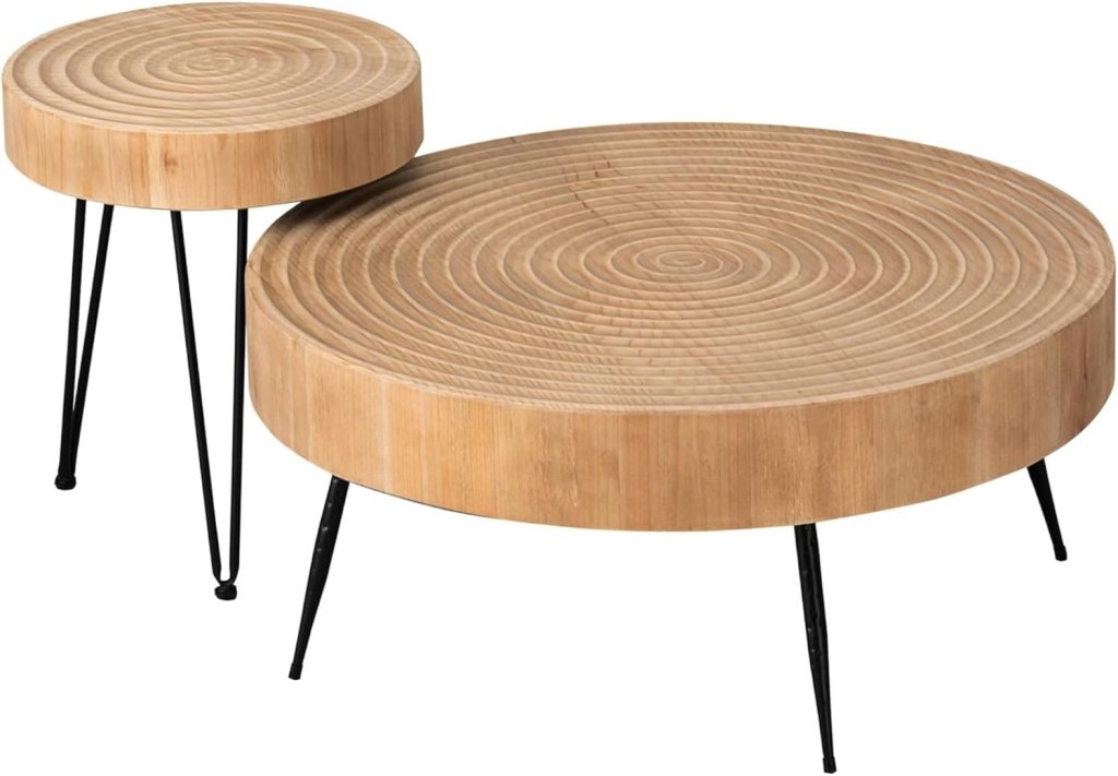 Two - Piece Modern Farmhouse Living Room Coffee Table Set, Round Nesting Tables - Wigtrends