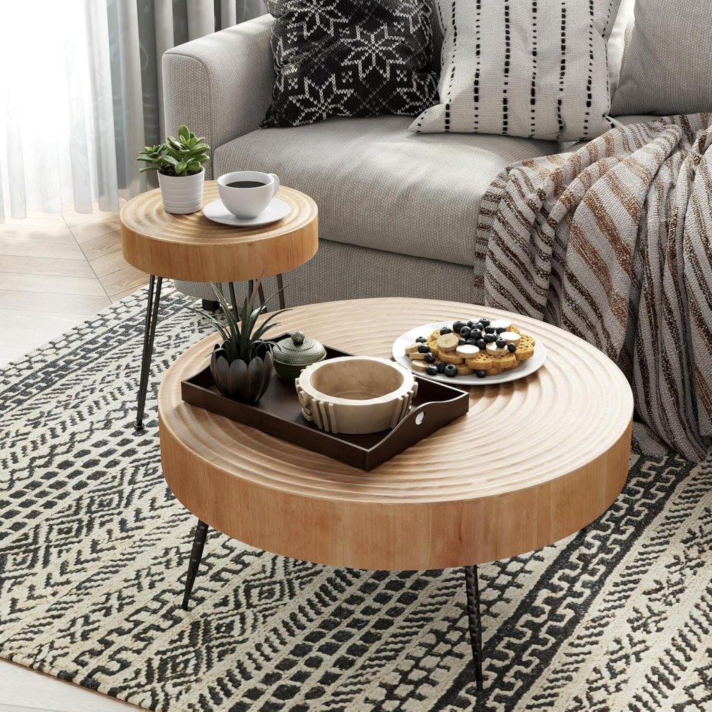 Two - Piece Modern Farmhouse Living Room Coffee Table Set, Round Nesting Tables - Wigtrends