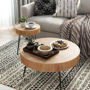 Two - Piece Modern Farmhouse Living Room Coffee Table Set, Round Nesting Tables - Wigtrends