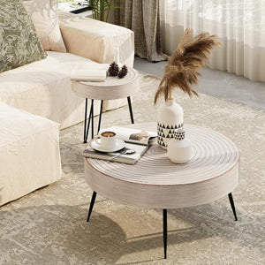 Two - Piece Modern Farmhouse Living Room Coffee Table Set, Round Nesting Tables - Wigtrends