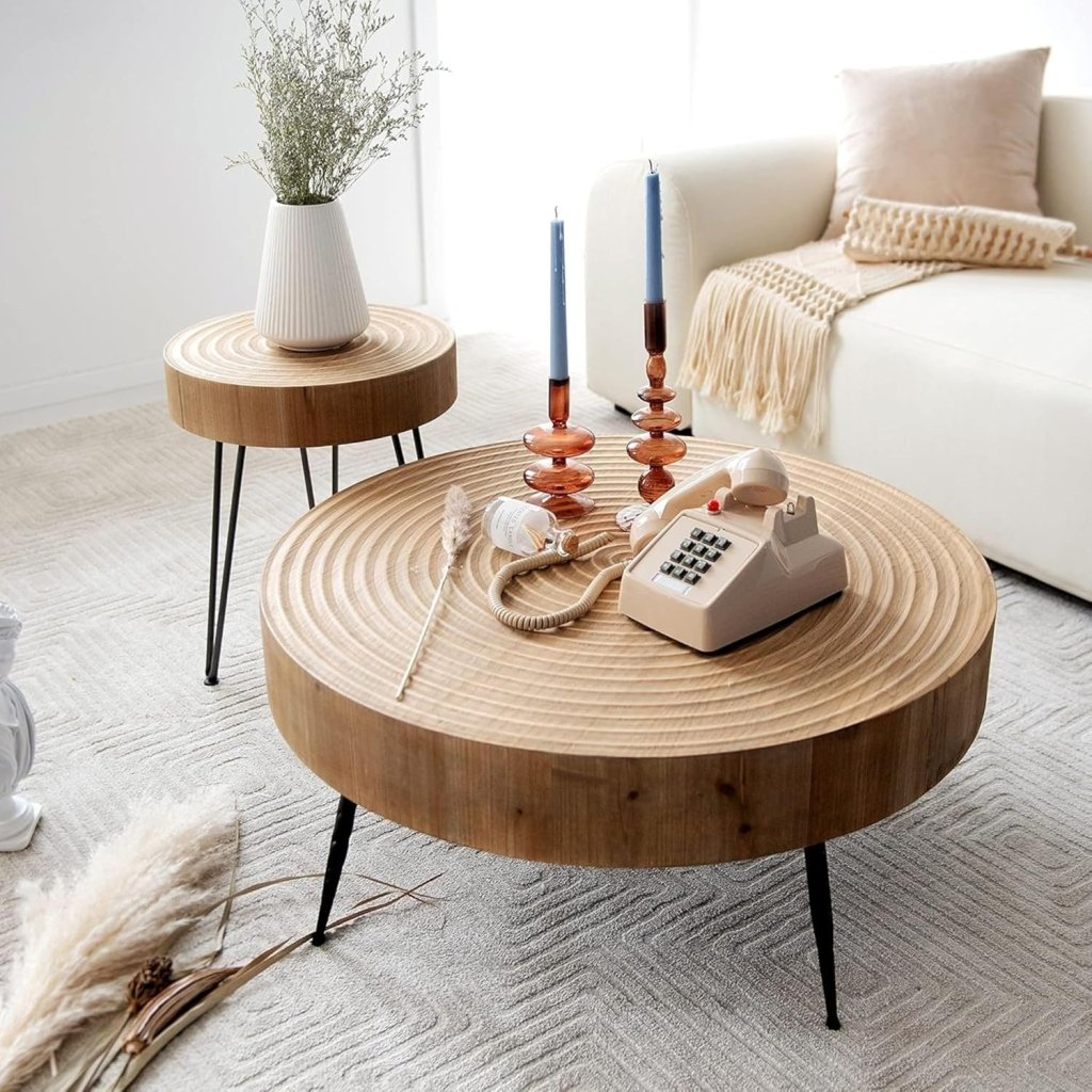 Two - Piece Modern Farmhouse Living Room Coffee Table Set, Round Nesting Tables - Wigtrends