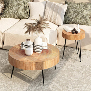 Two - Piece Modern Farmhouse Living Room Coffee Table Set, Round Nesting Tables - Wigtrends