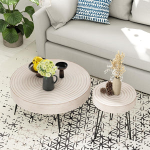 Two - Piece Modern Farmhouse Living Room Coffee Table Set, Round Nesting Tables - Wigtrends