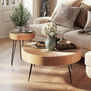 Two - Piece Modern Farmhouse Living Room Coffee Table Set, Round Nesting Tables - Wigtrends