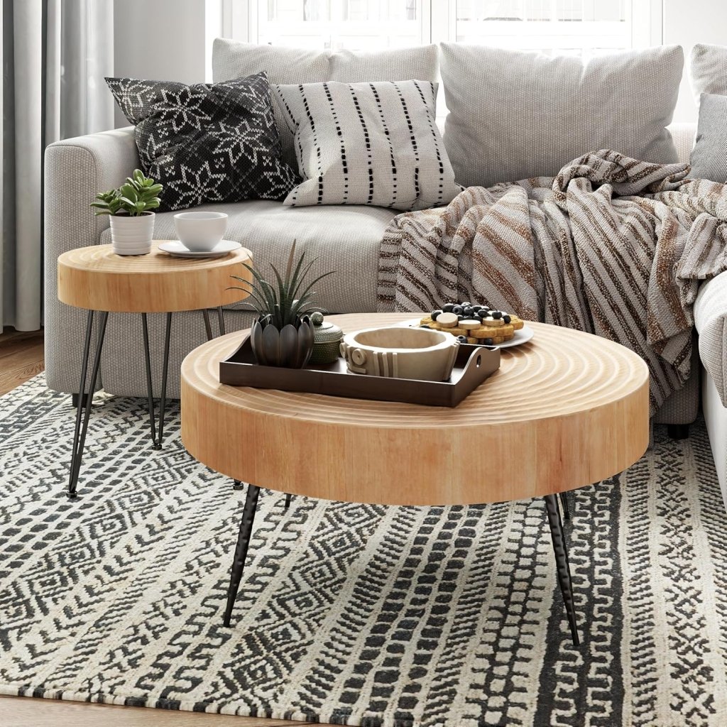 Two - Piece Modern Farmhouse Living Room Coffee Table Set, Round Nesting Tables - Wigtrends