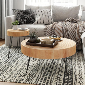 Two - Piece Modern Farmhouse Living Room Coffee Table Set, Round Nesting Tables - Wigtrends