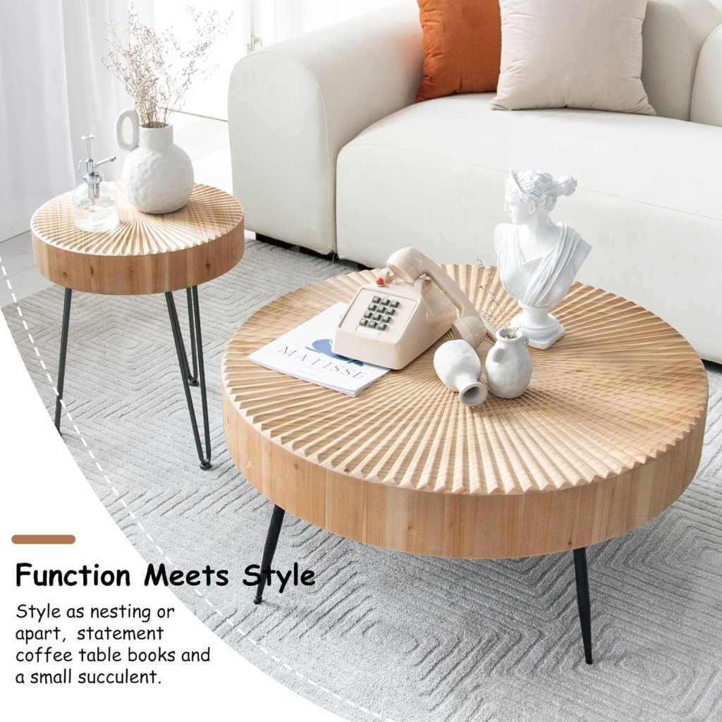 Two - Piece Modern Farmhouse Living Room Coffee Table Set, Round Nesting Tables - Wigtrends