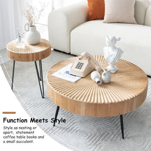 Two - Piece Modern Farmhouse Living Room Coffee Table Set, Round Nesting Tables - Wigtrends