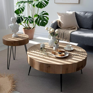 Two - Piece Modern Farmhouse Living Room Coffee Table Set, Round Nesting Tables - Wigtrends