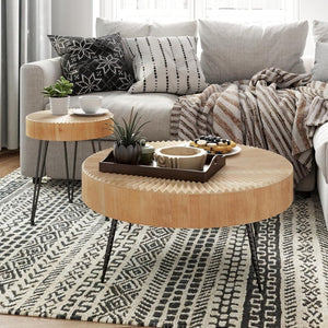 Two - Piece Modern Farmhouse Living Room Coffee Table Set, Round Nesting Tables - Wigtrends