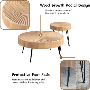 Two - Piece Modern Farmhouse Living Room Coffee Table Set, Round Nesting Tables - Wigtrends