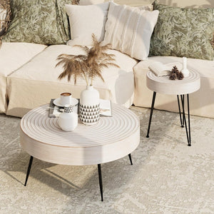 Two - Piece Modern Farmhouse Living Room Coffee Table Set, Round Nesting Tables - Wigtrends