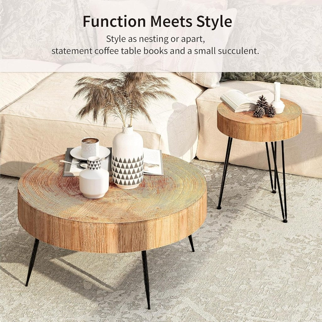 Two - Piece Modern Farmhouse Living Room Coffee Table Set, Round Nesting Tables - Wigtrends