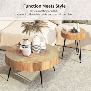 Two - Piece Modern Farmhouse Living Room Coffee Table Set, Round Nesting Tables - Wigtrends