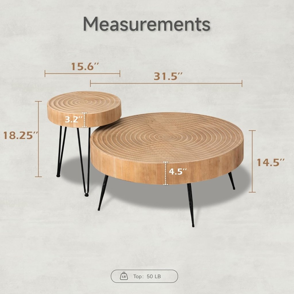 Two - Piece Modern Farmhouse Living Room Coffee Table Set, Round Nesting Tables - Wigtrends