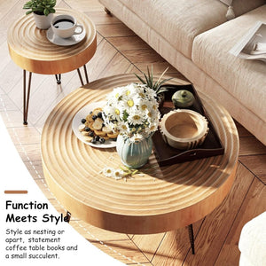 Two - Piece Modern Farmhouse Living Room Coffee Table Set, Round Nesting Tables - Wigtrends