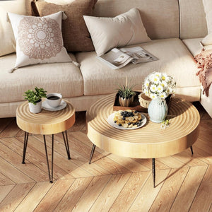 Two - Piece Modern Farmhouse Living Room Coffee Table Set, Round Nesting Tables - Wigtrends