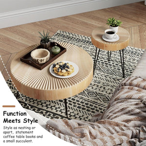 Two - Piece Modern Farmhouse Living Room Coffee Table Set, Round Nesting Tables - Wigtrends