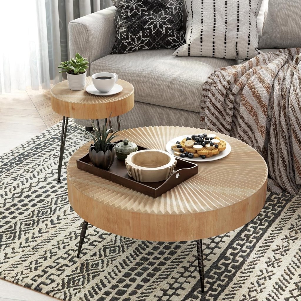 Two - Piece Modern Farmhouse Living Room Coffee Table Set, Round Nesting Tables - Wigtrends