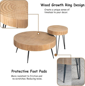 Two - Piece Modern Farmhouse Living Room Coffee Table Set, Round Nesting Tables - Wigtrends