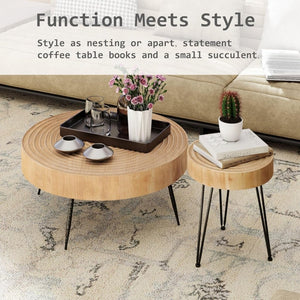 Two - Piece Modern Farmhouse Living Room Coffee Table Set, Round Nesting Tables - Wigtrends