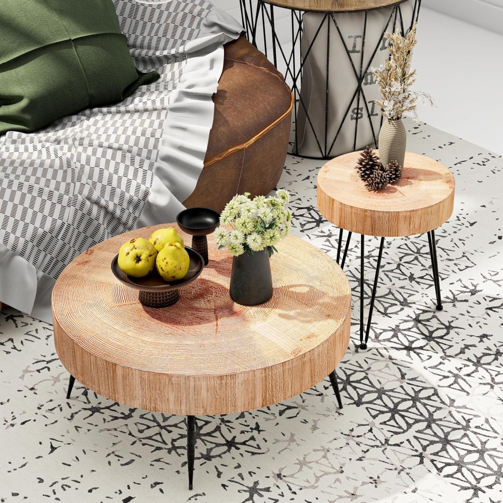 Two - Piece Modern Farmhouse Living Room Coffee Table Set, Round Nesting Tables - Wigtrends