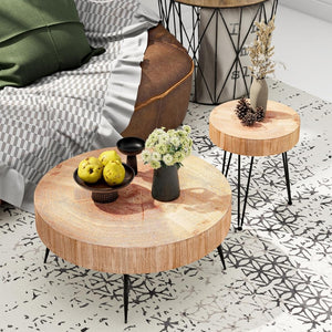 Two - Piece Modern Farmhouse Living Room Coffee Table Set, Round Nesting Tables - Wigtrends