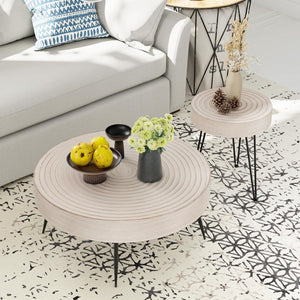 Two - Piece Modern Farmhouse Living Room Coffee Table Set, Round Nesting Tables - Wigtrends