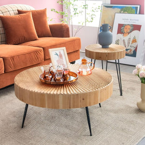 Two - Piece Modern Farmhouse Living Room Coffee Table Set, Round Nesting Tables - Wigtrends