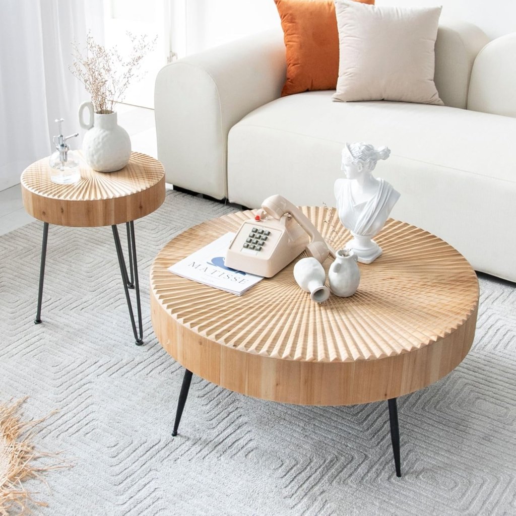 Two - Piece Modern Farmhouse Living Room Coffee Table Set, Round Nesting Tables - Wigtrends