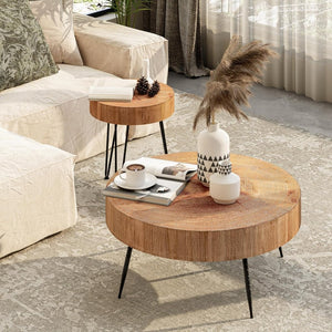 Two - Piece Modern Farmhouse Living Room Coffee Table Set, Round Nesting Tables - Wigtrends