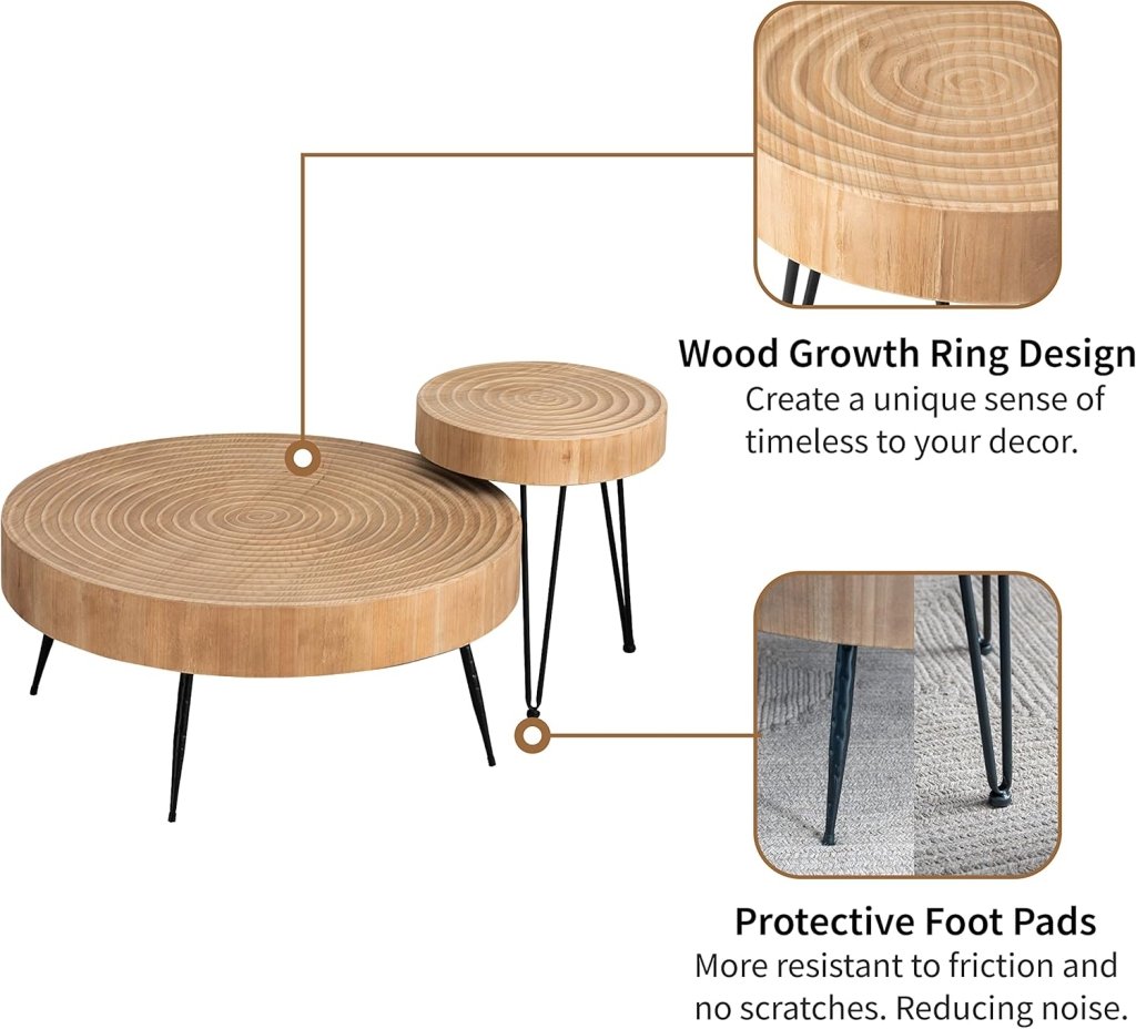 Two - Piece Modern Farmhouse Living Room Coffee Table Set, Round Nesting Tables - Wigtrends