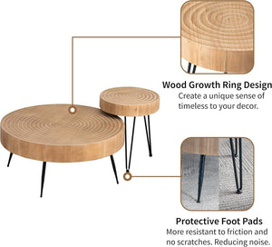 Two - Piece Modern Farmhouse Living Room Coffee Table Set, Round Nesting Tables - Wigtrends