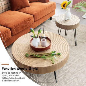 Two - Piece Modern Farmhouse Living Room Coffee Table Set, Round Nesting Tables - Wigtrends