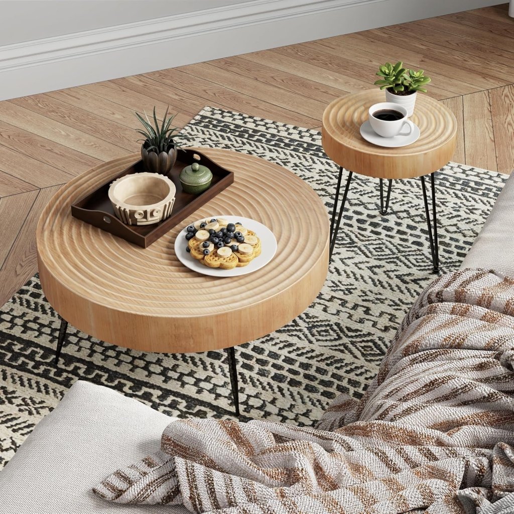 Two - Piece Modern Farmhouse Living Room Coffee Table Set, Round Nesting Tables - Wigtrends