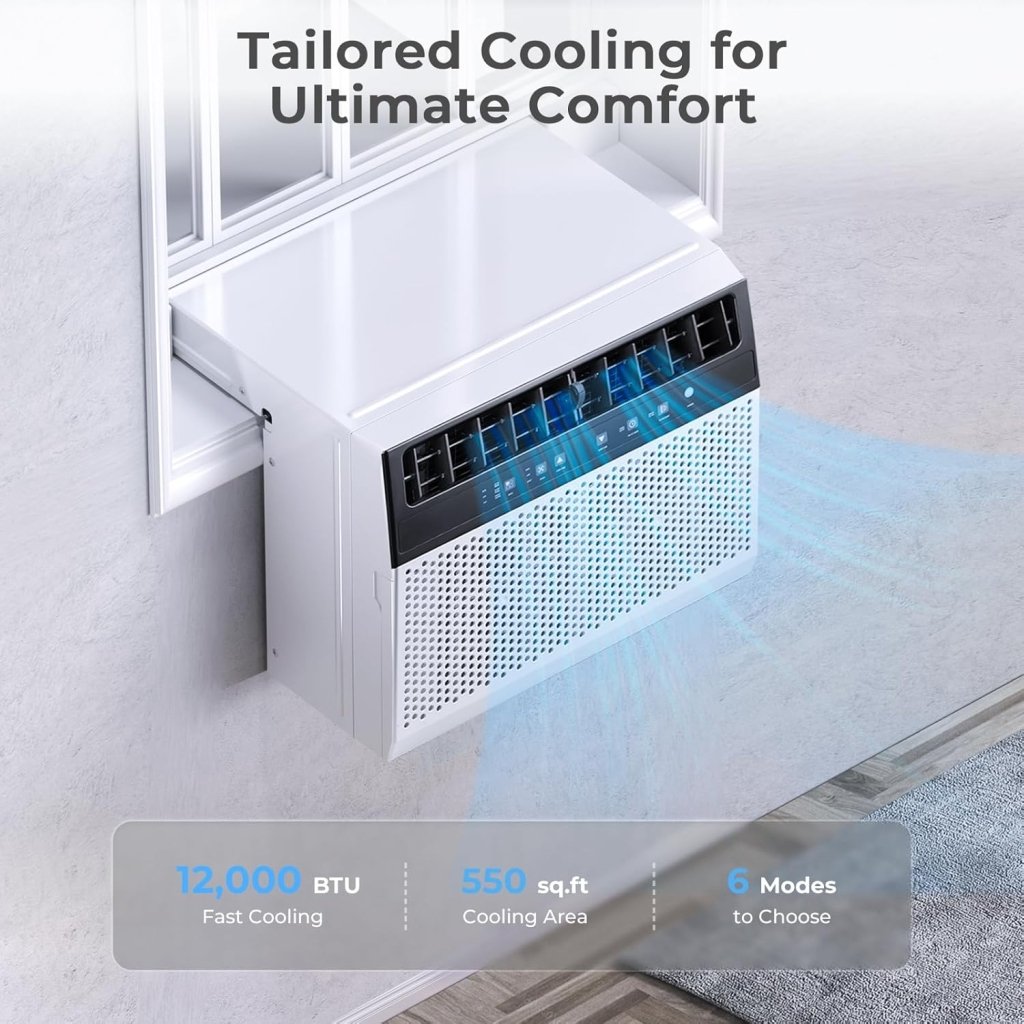 U - Shaped Window Air Conditioner, 12000BTU Window AC Unit, Cools up to 550 sq. ft., 6 Modes, Saddle Shape Window AC Unit, Full Window View, Energy Efficient - Wigtrends