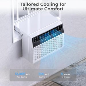 U - Shaped Window Air Conditioner, 12000BTU Window AC Unit, Cools up to 550 sq. ft., 6 Modes, Saddle Shape Window AC Unit, Full Window View, Energy Efficient - Wigtrends
