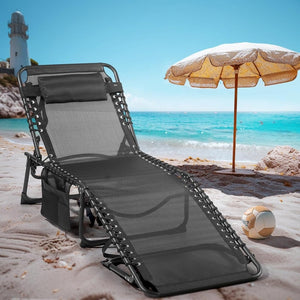 Unovivy Outdoor Chaise Lounge Chairs Set of 2, Portable Folding Pool Lounge Chair with 5 - Position Reclining Back, Teslin Tanning Chair for Pool, Beach, Patio, Sunbathing - Wigtrends