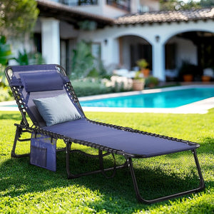 Unovivy Outdoor Chaise Lounge Chairs Set of 2, Portable Folding Pool Lounge Chair with 5 - Position Reclining Back, Teslin Tanning Chair for Pool, Beach, Patio, Sunbathing - Wigtrends