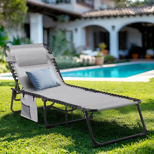Unovivy Outdoor Chaise Lounge Chairs Set of 2, Portable Folding Pool Lounge Chair with 5 - Position Reclining Back, Teslin Tanning Chair for Pool, Beach, Patio, Sunbathing - Wigtrends