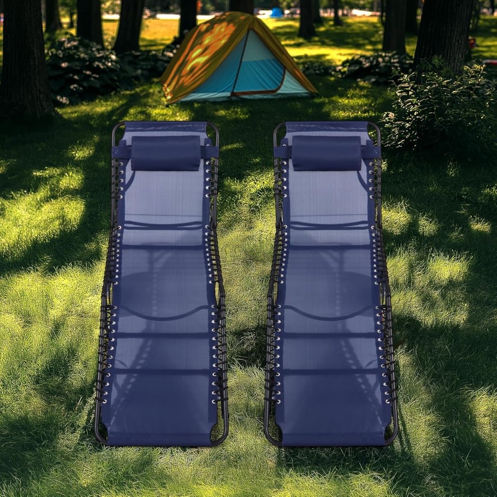 Unovivy Outdoor Chaise Lounge Chairs Set of 2, Portable Folding Pool Lounge Chair with 5 - Position Reclining Back, Teslin Tanning Chair for Pool, Beach, Patio, Sunbathing - Wigtrends