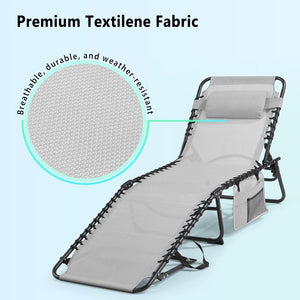 Unovivy Outdoor Chaise Lounge Chairs Set of 2, Portable Folding Pool Lounge Chair with 5 - Position Reclining Back, Teslin Tanning Chair for Pool, Beach, Patio, Sunbathing - Wigtrends